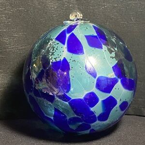Vintage Art Glass Hand Blown Hanging Ball Ornament Cobalt Blue Witch Suncatcher